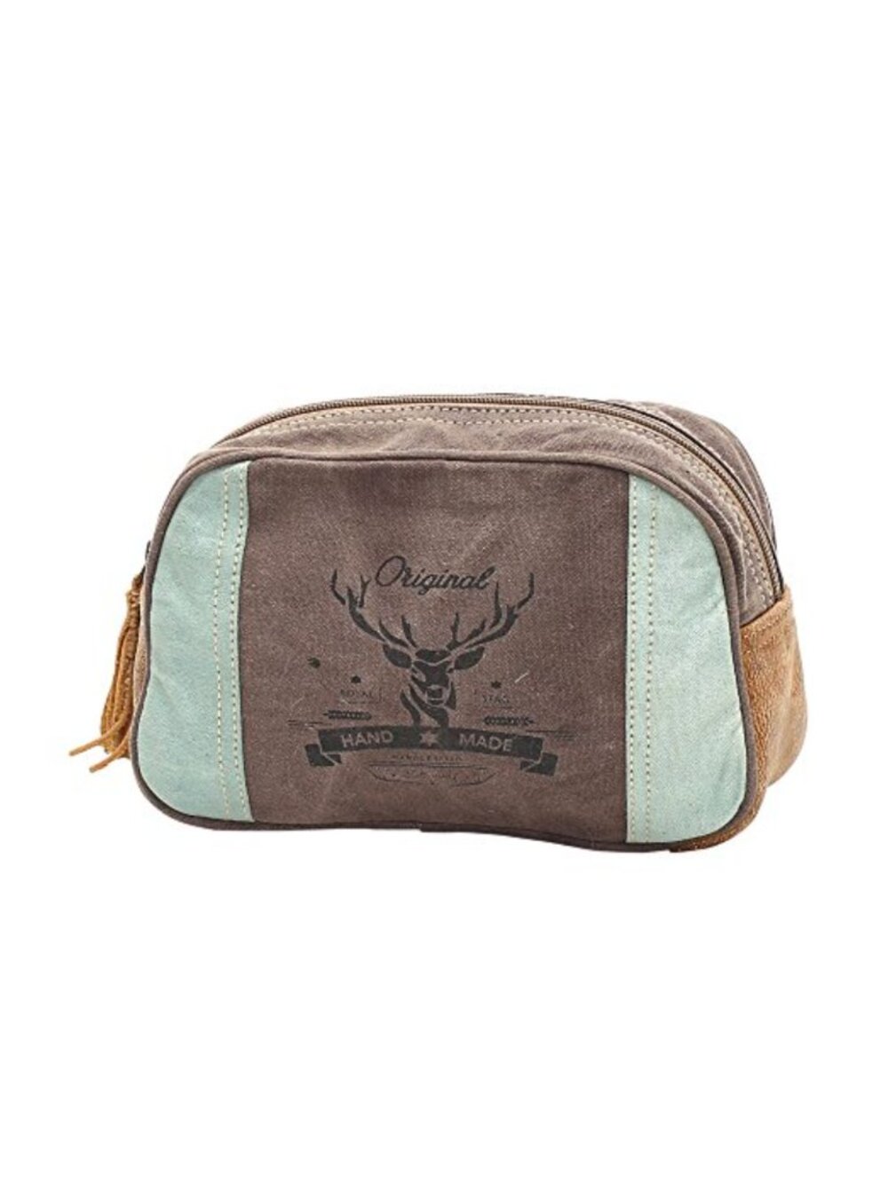 Canvas Leather Makeup Bag Vintage Print Zipper Cosmetic Travel Case